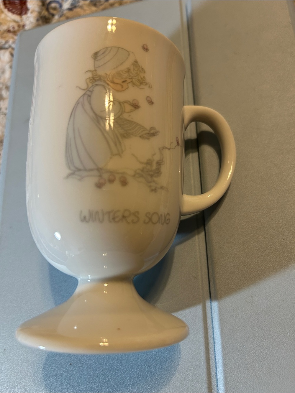 Precious Moments White Ceramic Footed Mug with Winter Illustration